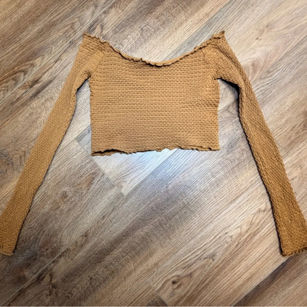 Free People Intimately‎ Textured Crop Top XS/S Antique Gold Off Shoulder Boho